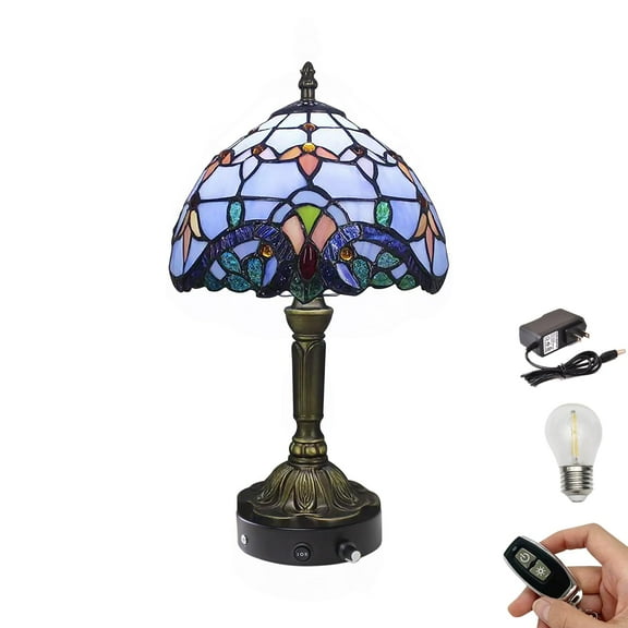 Kiven Cordless Table Lamp,1-Light Dimmable Bedside Lamps for Nightstand with Glass Lampshade, Cordless Tiffany Lamp for Reading Home Decor Bedside TD0873
