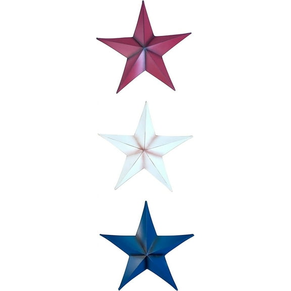 Metal Barn Stars (Set of 3) Red, White, Blue Star Wall Farmhouse Hanging Patriotic Texas Star, Indoor Outdoor Vintage Wall Art ation