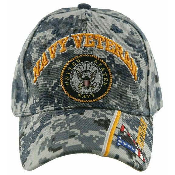 U.S. Navy Veteran Army Blue Digital Camo with "V" Embroidered Baseball Cap Hat