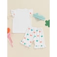 thumbnail image 3 of FEORJGP Kids Little Girl Summer Outfits 6M-4T Toddler Baby Fly Sleeve T-Shirts Vests Heart Patch RibbedCrew Neck Tops Heart Print Ruffle Shorts Headba3 Piece Daily Set for Beachwear Vacation, 3 of 8