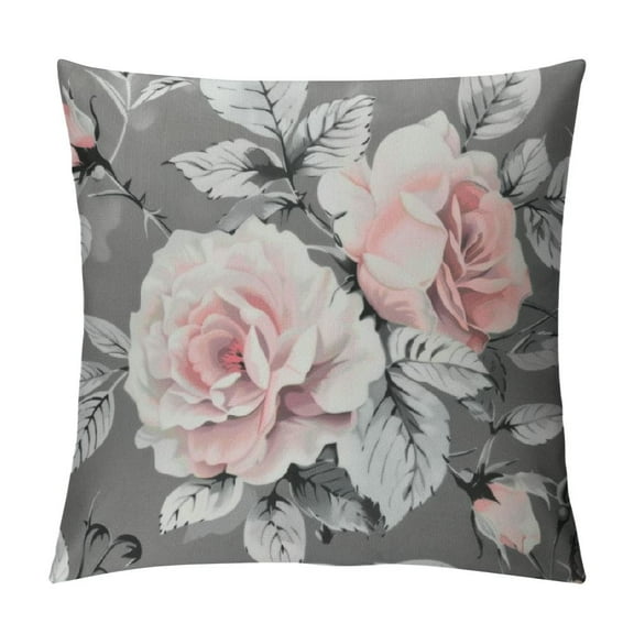 Creowell Beautiful Pink Rose Gradually Varied Gray Leaves Pillowcases Flower Seamless Art Pattern Pillow Case Decorative Throw Pillow Cover for Home Sofa Office，Multi-Size