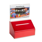 Source One RED Heavy Duty Small Donation / Ballot Box with Lock and Sign Holder 5 Inch Wide