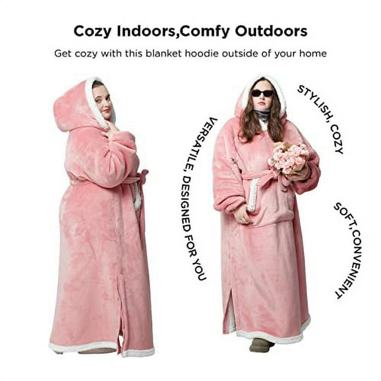 Bedsure Ovesized Wearable Blanket Hoodie, Long Sherpa Fleece Blanket  Sweatshirt, with Warm Big Hood, Side Split and Belt, Pink, Oversize -  Walmart.com