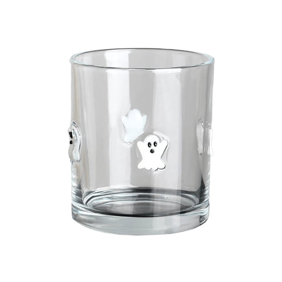 YAMB Halloween Embossed Ghost Glass Cup, Clear Stemmed Glass Mug with Pumpkin Relief Patterns, Easy Clean Reusable Spooky Heat Resistant Cup for Party Holiday Decor & Home Daily Use