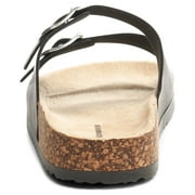 Alpine Swiss Womens Double Strap Contour Sandals Slip on Buckle Slides Vegan Leather Footbed Sandal Ergonomic Cork-Inspired Sole Summer Footwear