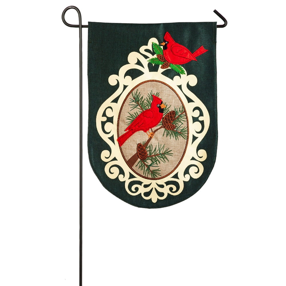 Evergreen Cardinal Holiday Cameo Burlap Garden Flag, 12.5 x 18 inches