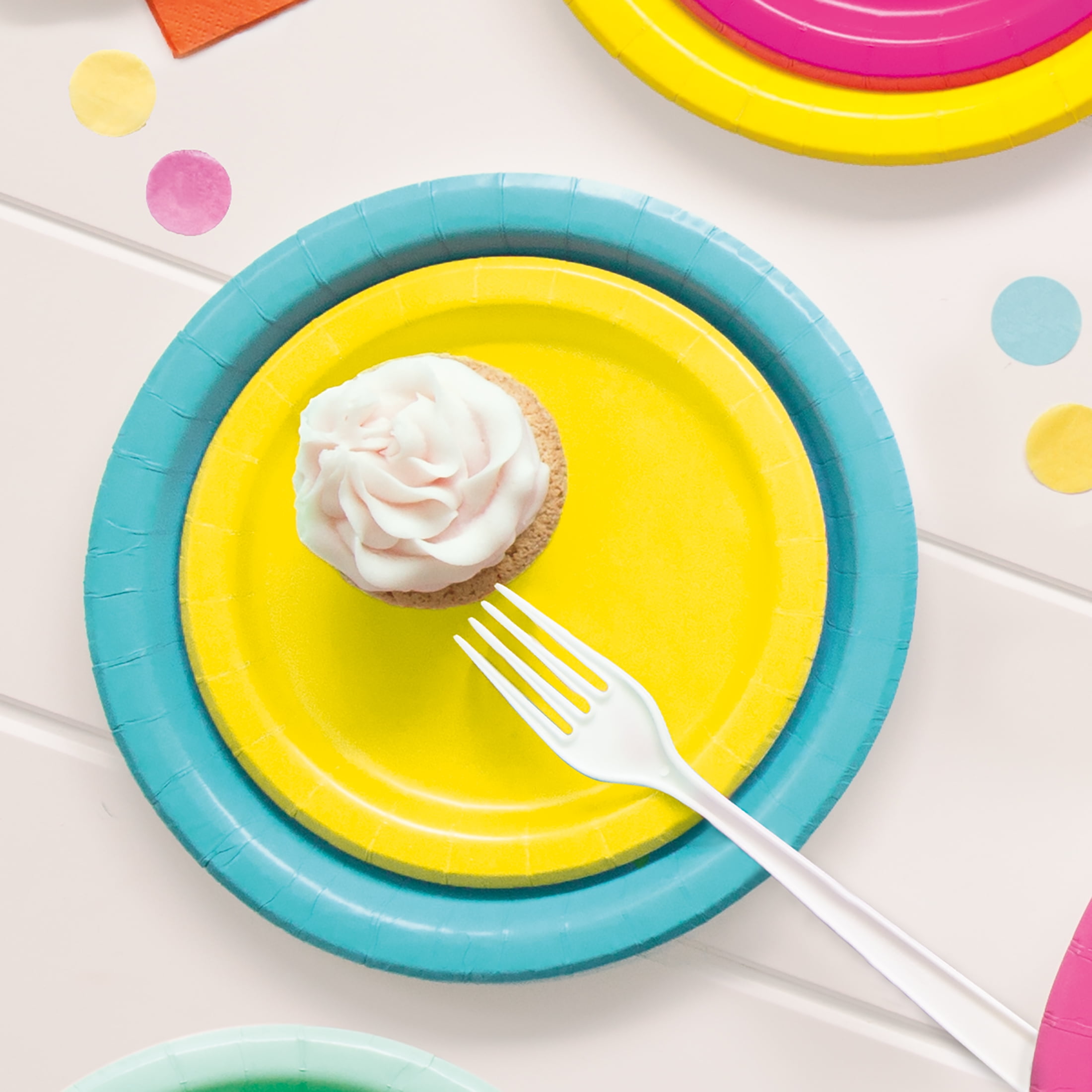 Way to Celebrate! Neon Yellow Paper Dessert Plates, 7in, 70ct