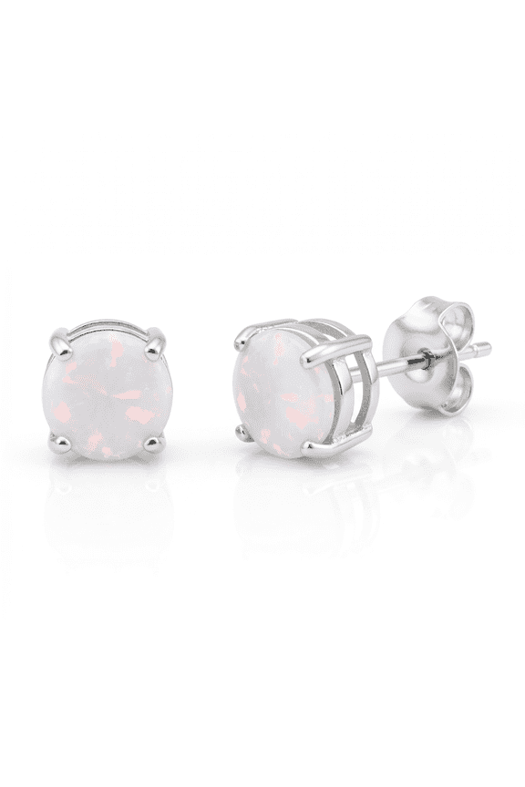 Sterling Silver  7mm White Opal Stud Earrings Sterling Silver Round Cut Earrings for Women