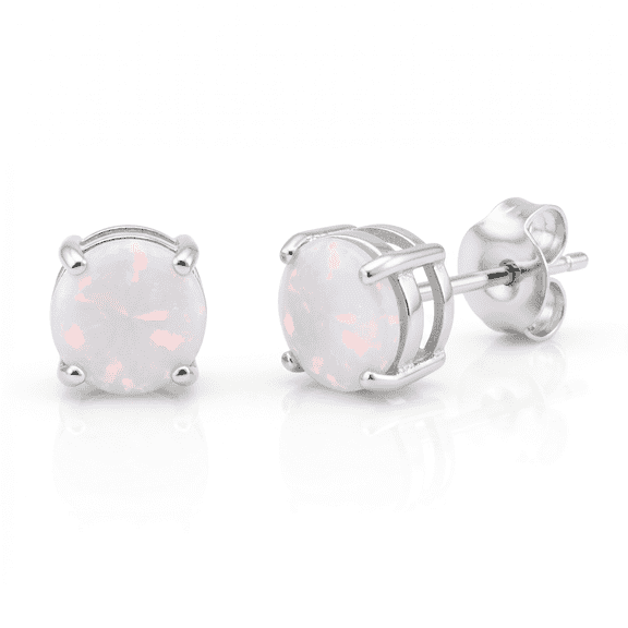 SilverCloseOut Sterling Silver 7mm White Opal Stud Earrings Sterling Silver Round Cut Earrings for Women