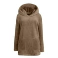 thumbnail image 6 of Women's Sweatshirt with Hoodies Long Sleeve Solid Color Workout Shirts Winter Casual Fashion Outdoor Blouse Tops Brown S, 6 of 7