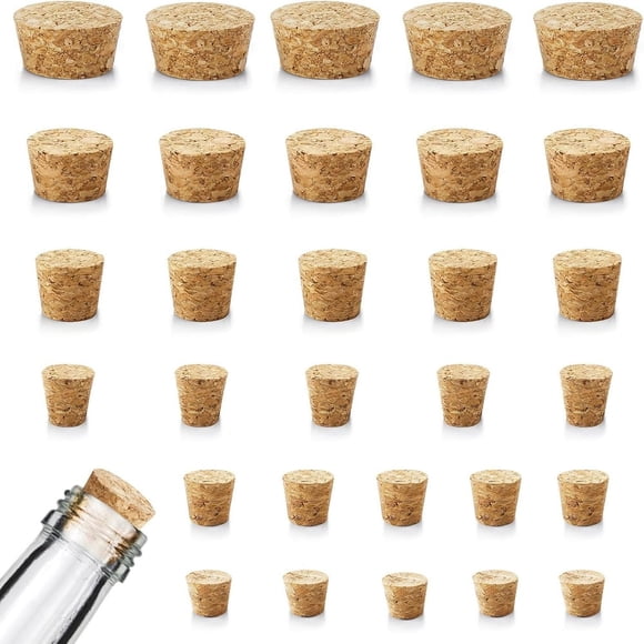 CUITING 30 Pcs 6 Sizes Tapered Cork Plugs Wine Bottle Corks Wood Bottle Corks Mini Wood Cork Stoppers Tapered Cork Plugs Replacement Small Craft Corks for Wine Beer Bottles Crafts Glass