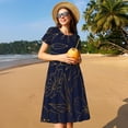 thumbnail image 4 of Easygdp Copper-Gold Gloss Outline Flower para Vestido Transpirable de Mujer, Vestido Suelto de Manga Corta con Pliegues y Bolsillos para el Verano, 4 of 6