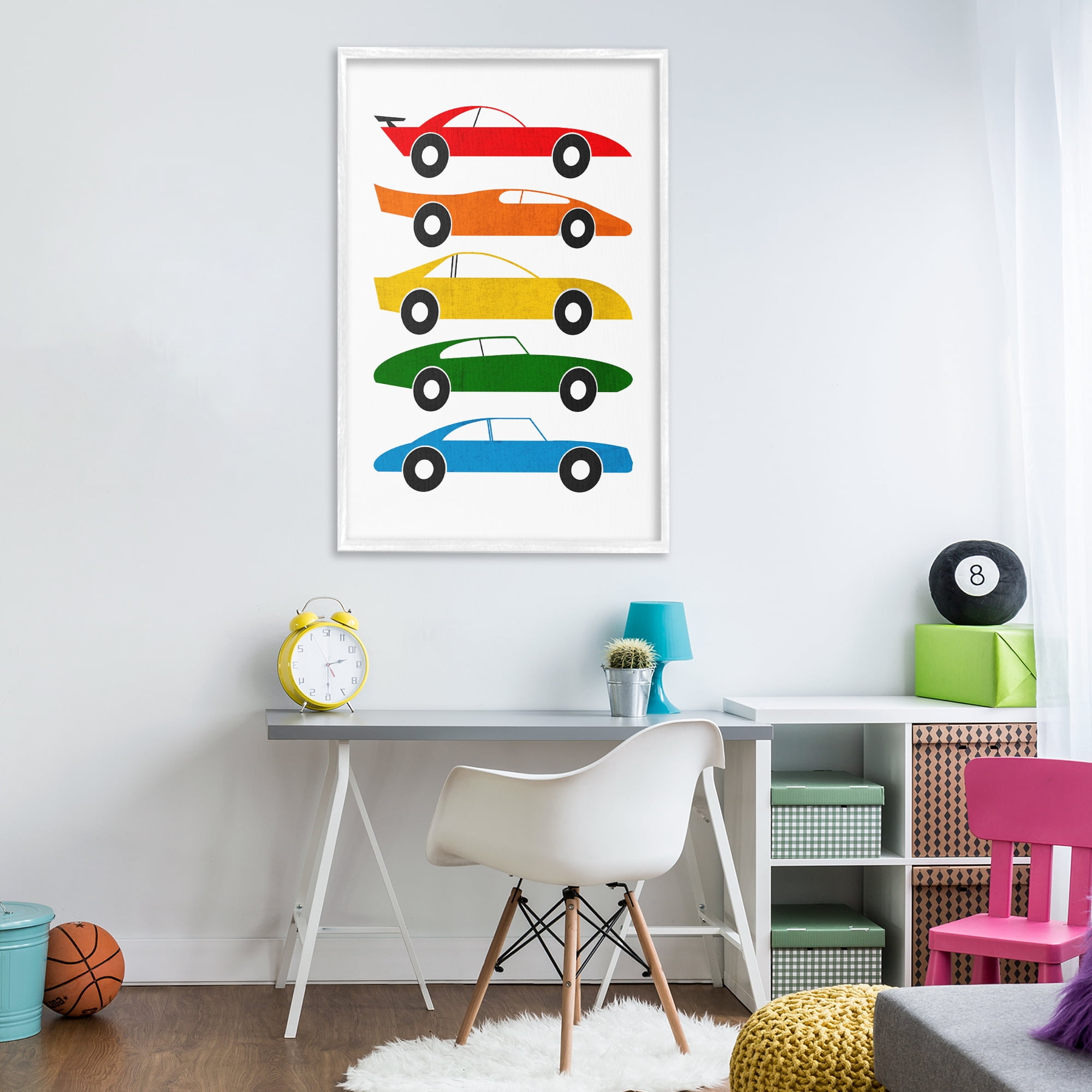 Stupell Industries Colorful Midcentury Cars White Framed Giclee Art, design by Tom Quartermaine