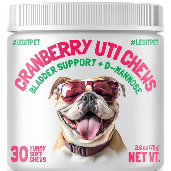 Cranberry UTI Chews for Dogs Bladder Suppot   D-Mannose Supports Kidney Urinary Tract and Bladder Health Natural Cranberry Wellness Supplement Immune System Booster Natural Pet Antioxidant 30 Chews