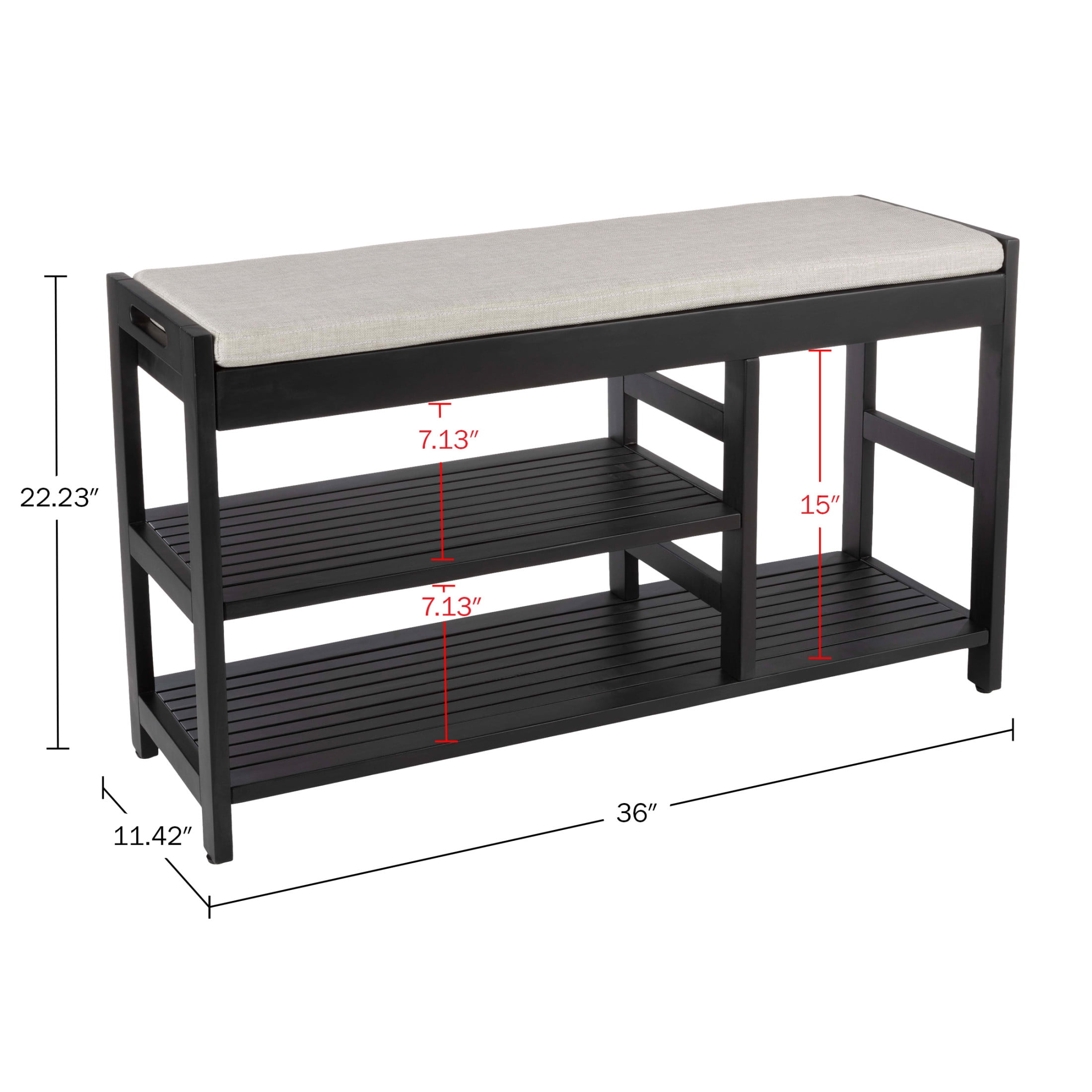 Lavish Home 3-Tier Shoe Bench with Cushioned Seat for Entryway (Black)