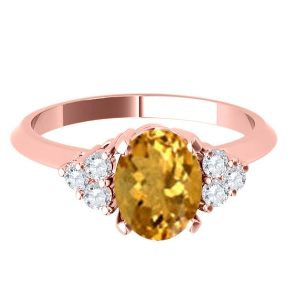 AoneJewelry 10K Rose Gold Oval Citrine and Diamond Ring 1.55 Carat Gemstone Jewelry for Women
