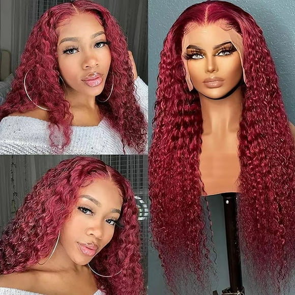Pompotops Beauty Products Clearance,Women Beauty Gifts,Long Curly Hair, Lace Wig,-selling Small Curly Hair In Africa, Wine Red