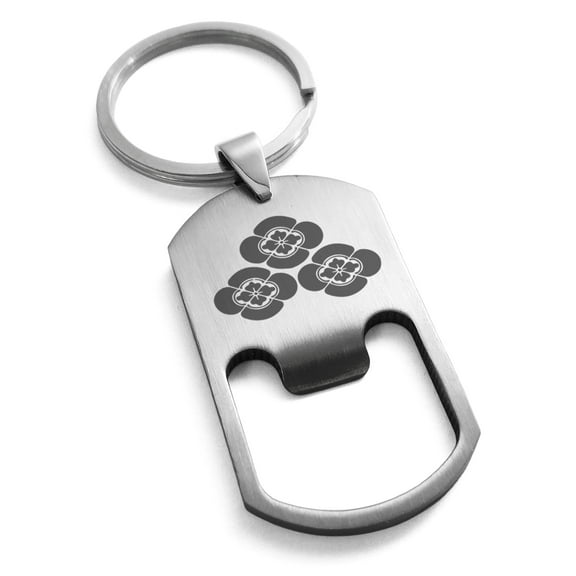 Stainless Steel Asakura Samurai Crest Engraved Bottle Opener Dog Tag Keychain Keyring