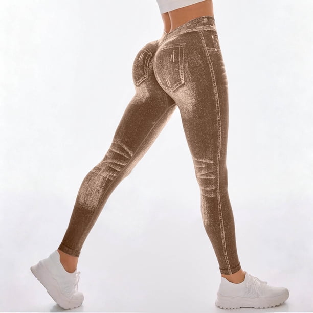 TaTaai Denim Look Yoga Women Leggings Solid Color Skinny Ankle Elastic Waist Non See-through Machine Washable No Fading Casual Sports Full Length Pants Gift