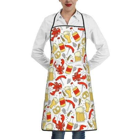 

Yiaed Crabs And Beer Print Kitchen Apron with Hand Wipe Pockets Big Pocket Aprons for Women with Pockets Waterproof for Cooking Baking
