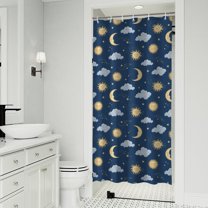 Dark Blue Sun Moon Cloud Star Pattern Shower Curtain 36"x72" ,Bathroom Decorative Shower Curtains Set with 12 Hooks,Modern Waterproof Washable Shower Curtain