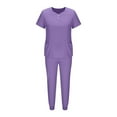thumbnail image 5 of Roncen Women's Quick-Dry Nursing Uniform Set - Button-Down V-Neck Short Sleeve Top & Elastic Cuff Trousers with Professional Solid Color Scrubs & Comfort Fit, 5 of 6