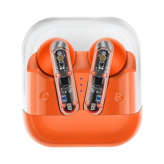 RBCKVXZ Bluetooth 5.3 Wireless Earbuds with Wireless Charging Case High Stereo Headphones In Ear Built In Mic Headset Premium Sound with Bass for Sport Birthday Gifts, Orange