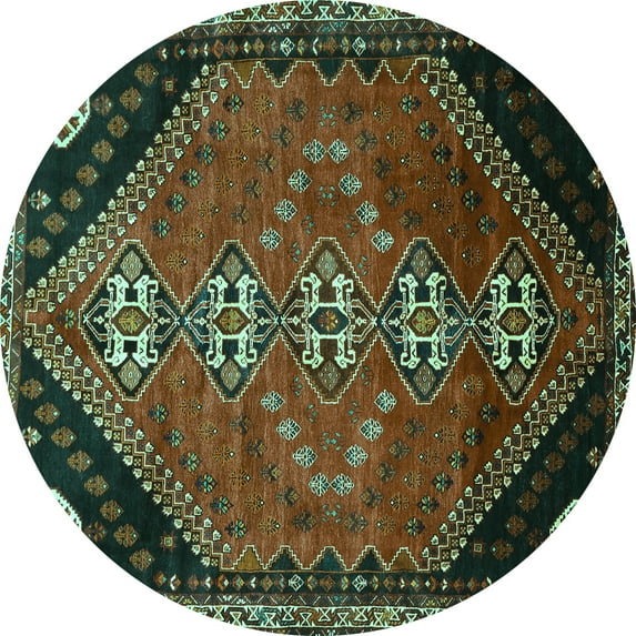 Ahgly Company Indoor Round Persian Turquoise Blue Traditional Area Rugs, 5' Round