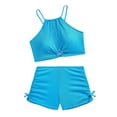 thumbnail image 4 of Shadoumai Girls Swimsuit Ribbed Bikini Tie-Straps Tankini Set 2-Piece Girls Bathing Suits Size 14-16 Tropical Printed Modest Swimwear, 4 of 8