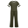thumbnail image 5 of Women's Casual Side Stripe Drawstring Pants Set with Short Sleeve Shirt, Relaxed Fit Lounge Suit for Travel or Daily Wear, Comfortable Two Piece | CSEONE,Army Green L, 5 of 7