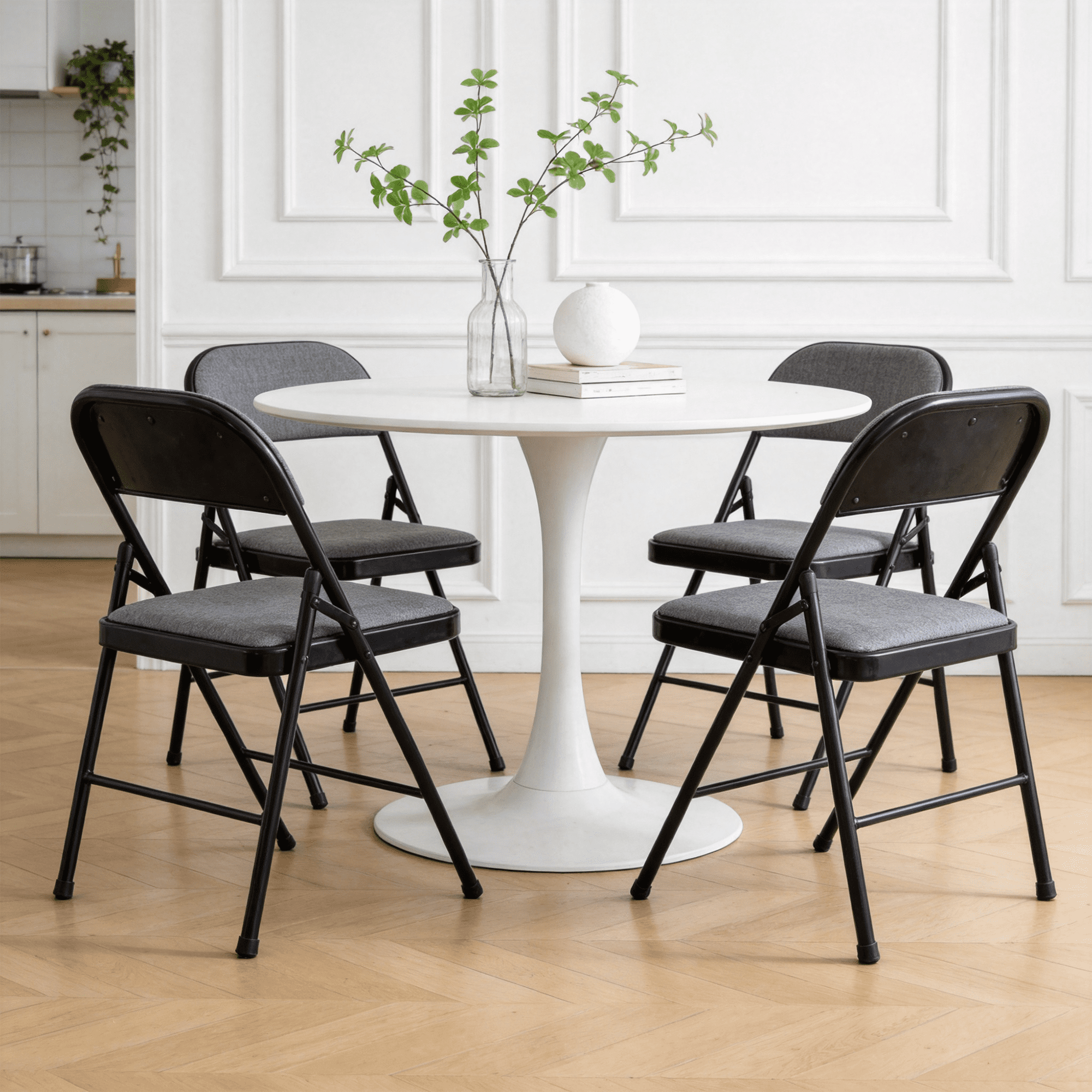 Leumius 4 Pack Folding Chairs with Padded Seats for Outdoor & Indoor,Metal Foldable Chairs with Durable Steel Frame for Events Office Wedding Party Picnic Kitchen Dining,Black Gray