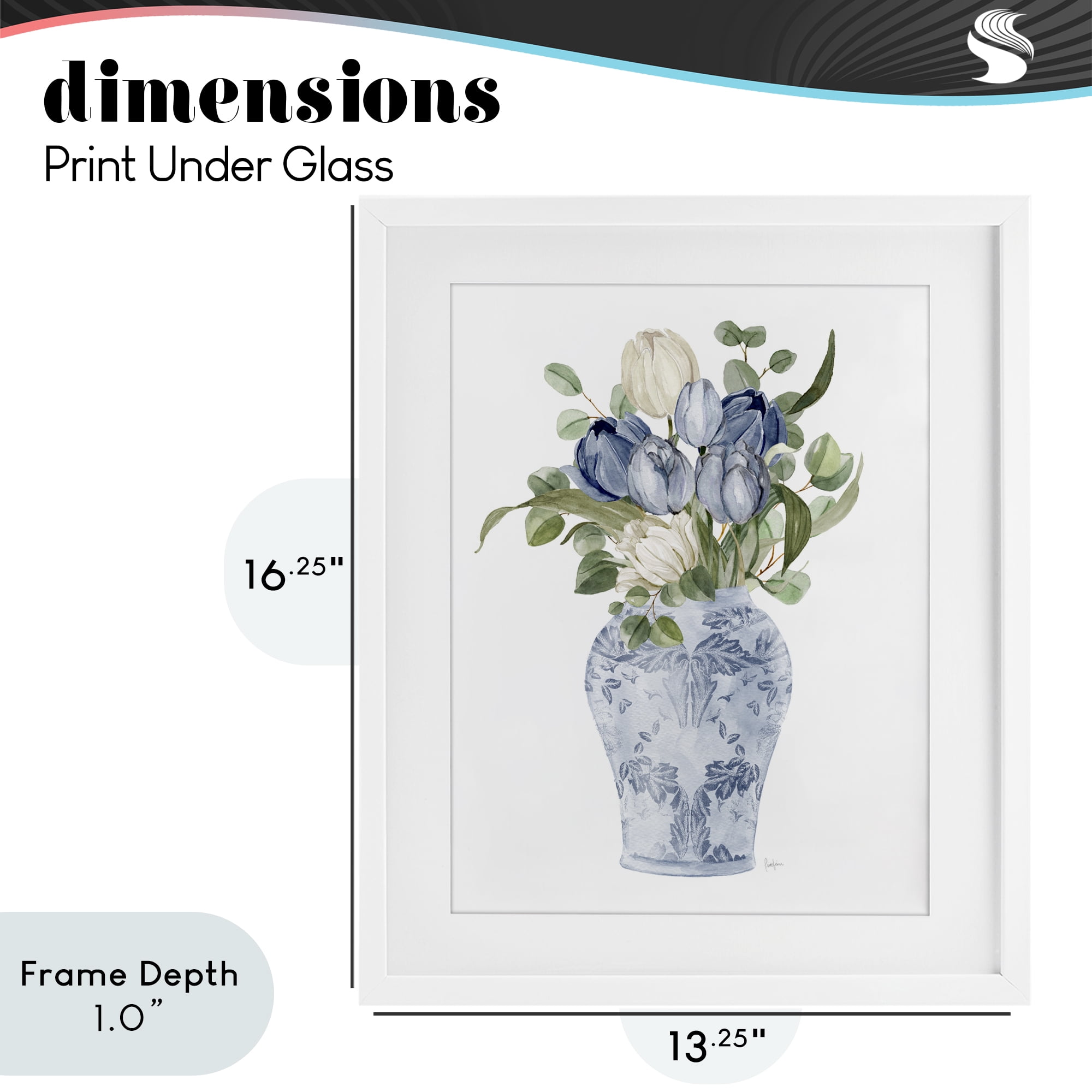Stupell Industries Tulips & Leaves Vase White Framed Print Under Glass, design by Livi Finn