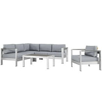 Modway Shore 5 Piece Outdoor Patio Aluminum Sectional Sofa Set in Silver Gray