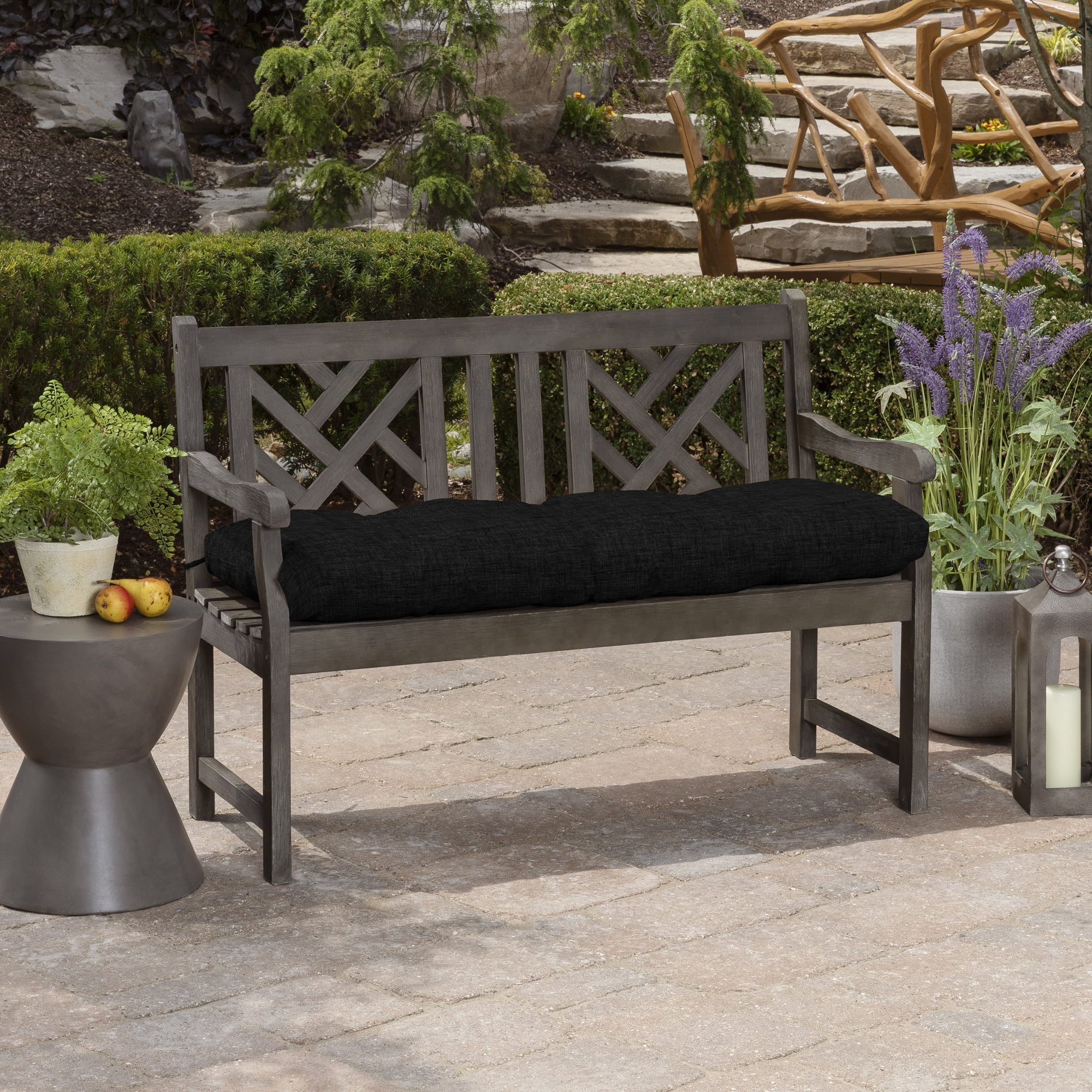 ARDEN Outdoor Plush Modern Tufted Bench Cushion, 48 x 18, Water Repellent, Fade Resistant, Tufted Bench Cushion for Bench and Swing 48 x 18, Black Leala
