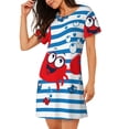 thumbnail image 2 of Sikiie Red Funny Crab on Blue Stripe Print Women's Short-sleeved Nightdress, Round Neck Pullover Nightdress Pajamas Summer Home Wear, 2 of 6