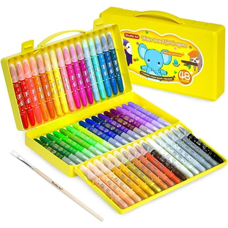 48 Colors Gel Crayons, Shuttle Art Non-Toxic Twistable Crayons Set with 1 Brush and Foldable Case for Coloring, Crayon-Pastel-Watercolor Effect, Ideal for Paper