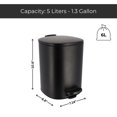 thumbnail image 3 of Stylish Black Metal Trash Can with Silent Soft Close Lid, Large 5L - 1.3 Gal Capacity, Durable Foot Pedal for Hands-Free Operation, Modern Square Design - Ideal for Bathroom, Home or Office, 3 of 6