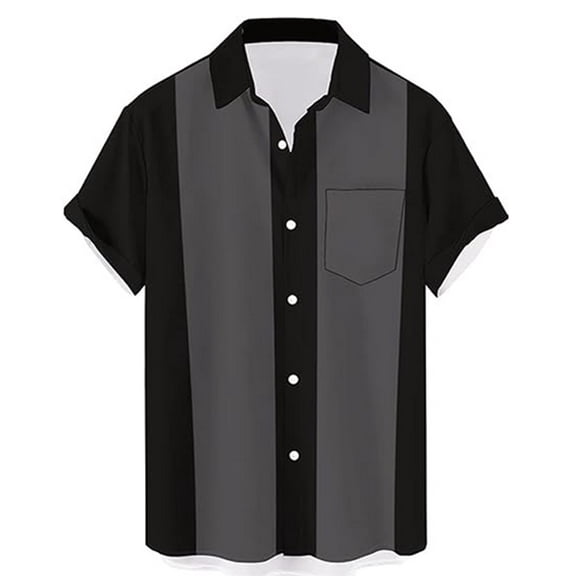 Men's Bowling Shirt Short Sleeve Button Down Summer Beach Casual Shirts Gray XXL