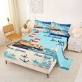 thumbnail image 2 of spefrowx Vintage Nautical Lighthouse King Sheets for Kids, Sailboat Anchor Coral Bedding, 4 Pieces, 1 Flat Sheet, 1 Fitted Sheet and 2 Pillowcases, 2 of 5