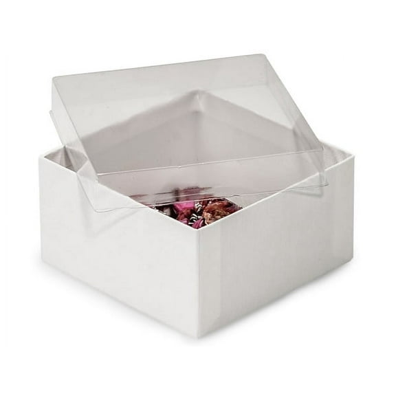Pack of 100, 3.5 x 3.5 x 2" Clear Lid Boxes w/White Bases Perfect for Greeting Cards, Stationery, Packaged Gourmet Products & Bath & Body