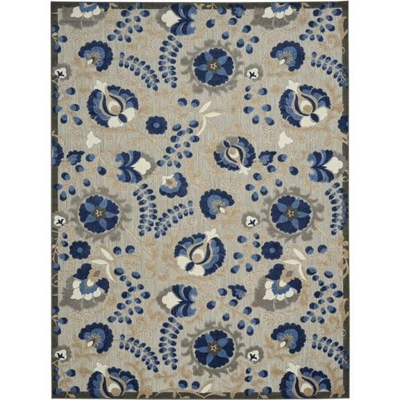 10 x 13 ft. Natural & Blue Toile Non Skid Indoor & Outdoor Rectangle Area Rug - Blue and Gray - 25in. H x 114in. W x 156in. D