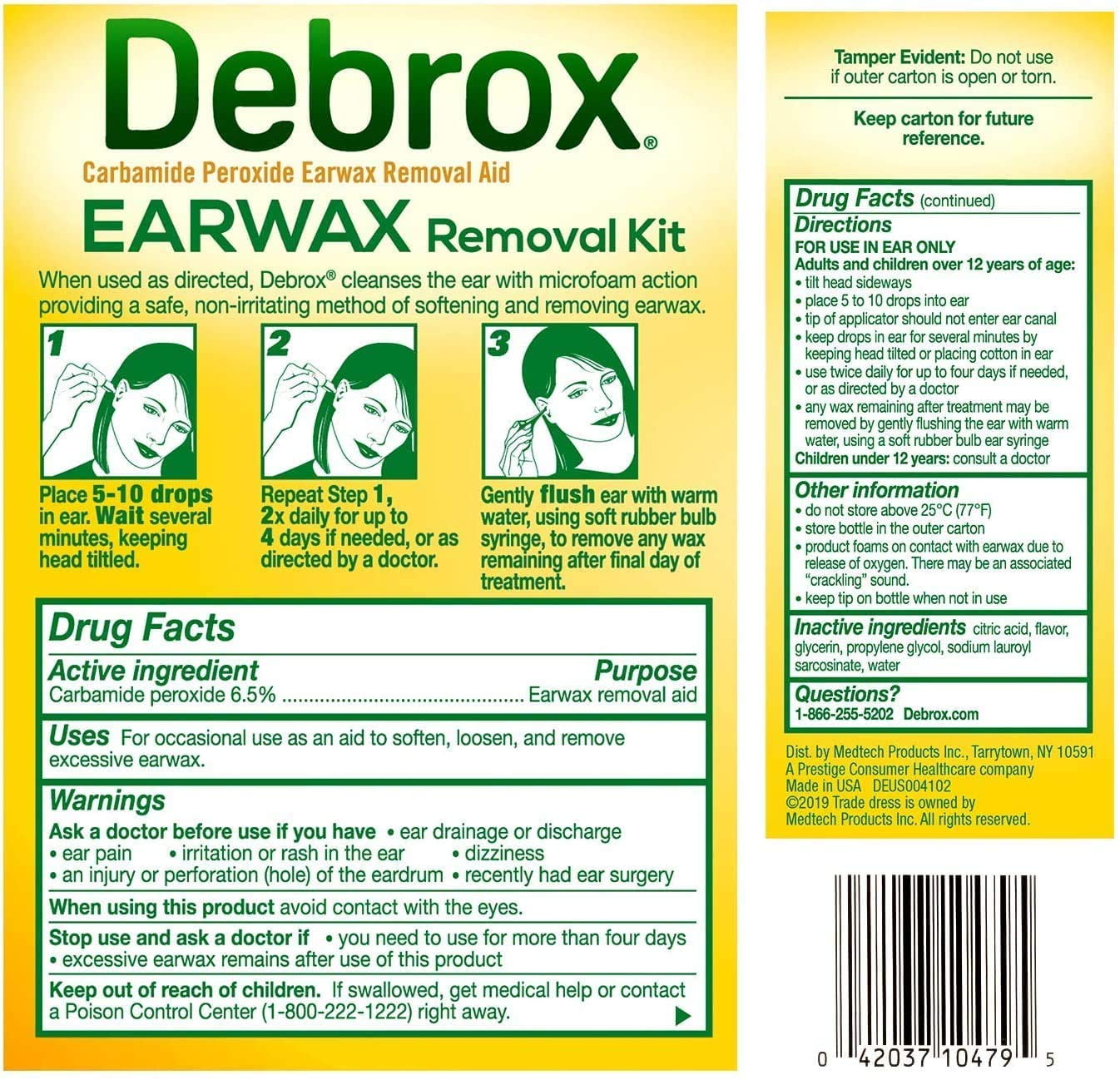 Debrox Earwax Removal Drops With Bulb - 0.5 Oz, 3 Pack