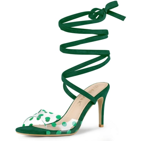 

Unique Bargains Women s Polka Dots Clear Heel Lace Up Stiletto Heels Sandals