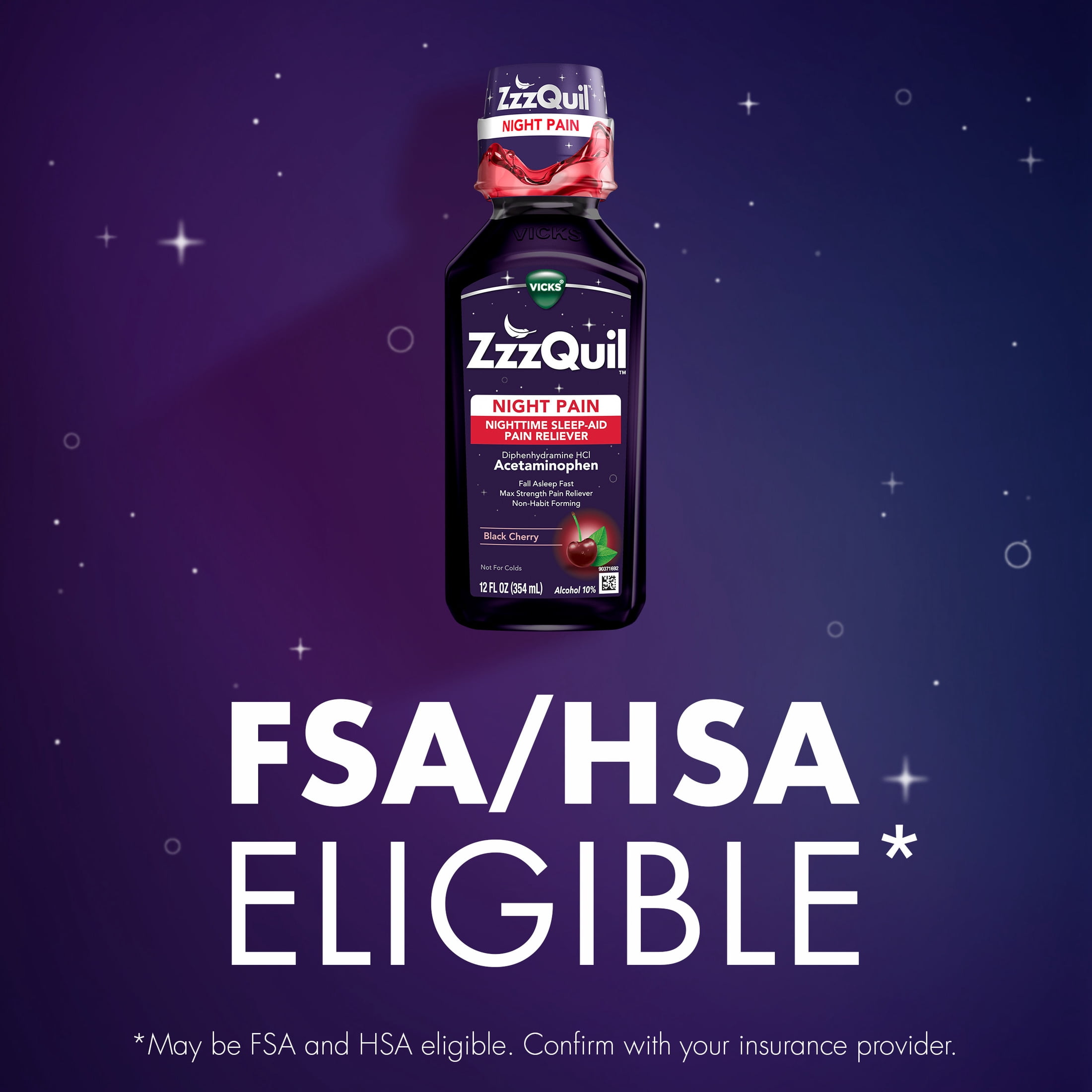 ZzzQuil Liquid Pain Reliever, Sleep Aid, Black Cherry Flavored, 2 Pack, 24 fl oz