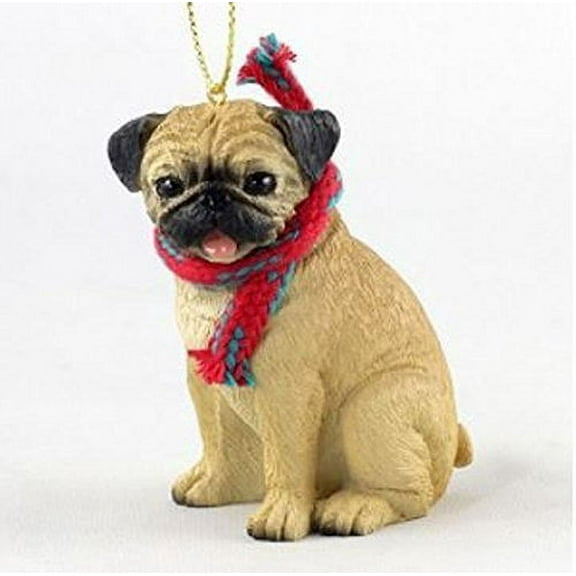 Pug (Fawn) with Scarf Christmas Ornament (Large 3 inch version) Dog