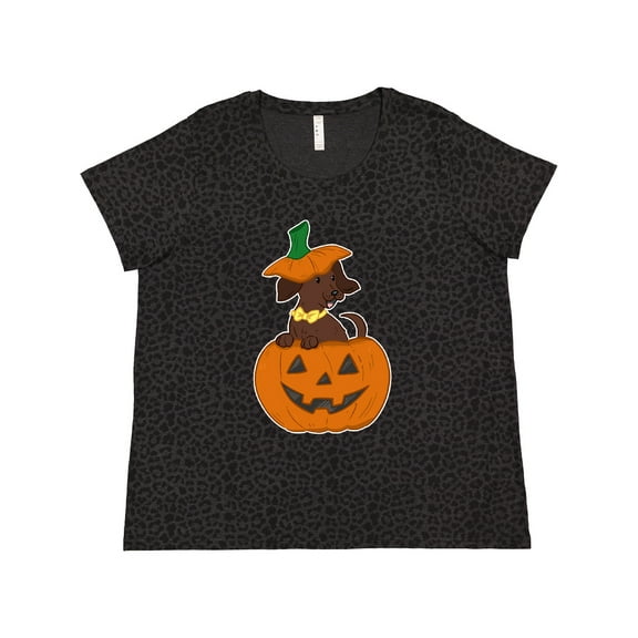 Inktastic Halloween Dachshund in Pumpkin Women's Plus Size T-Shirt
