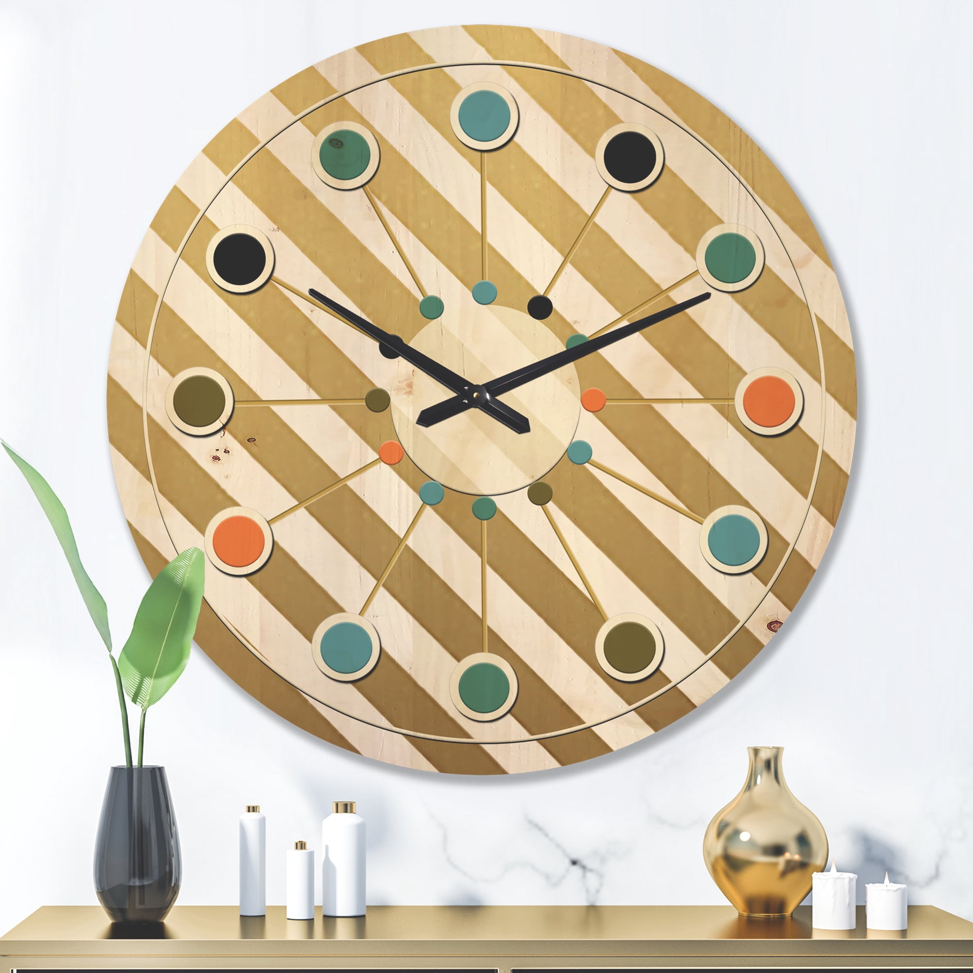 Designart 'Gold Diagonal Retro Design' Mid-Century Modern Wood Wall Clock