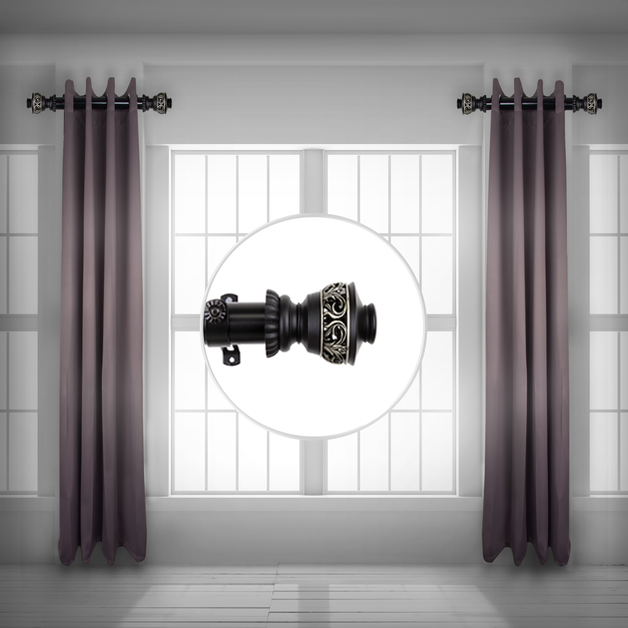 Laurence 1.5" Side Curtain Rod 24 inch Long (Set of 2) - Black