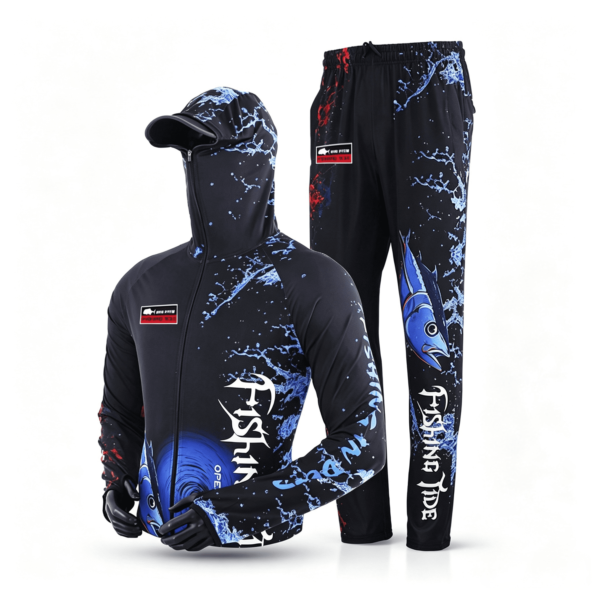 Men s Ice Silk Fishing Suit Long Sleeve Hooded Sun Protection Jacket & Pants Set Breathable Quick Dry Lure Fishing Gear for Saltwater Freshwater Angling