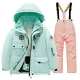 thumbnail image 2 of Coerni Boys Girls Thick Ski Suits Sets Outdoor Windproof Hooded Jacket Outwear with Bib Pants 2Pcs Outfits Fall Winter, 2 of 8